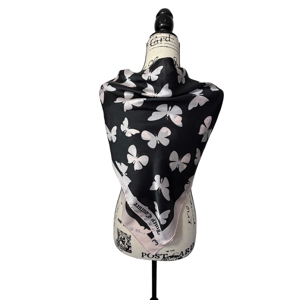 Juicy Couture Womens Black Butterfly Print Square Scarf OS Y2K Aesthetic